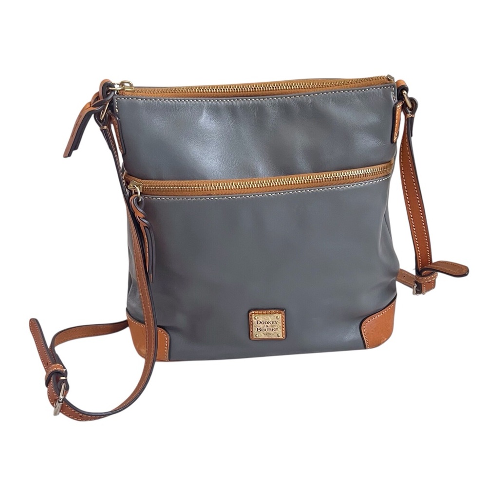 Dooney & Bourke Pebble Grain Crossbody Medium Grey Tan Classic Quiet Luxury